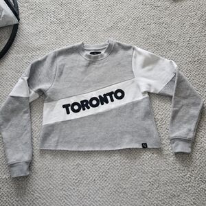 PEACE COLLECTIVE Toronto Colour Block Varsity Crop Sweater Small